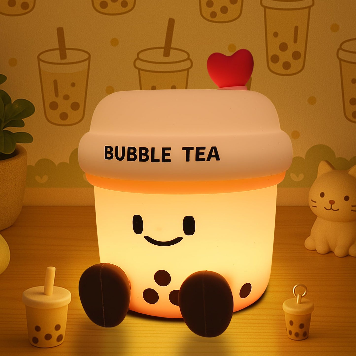 Attivolife Bubble Tea Night Light  Cute Boba Tea Nursery Silicone Lamp  Rechargeable Protable For Bedroom Home Table Decor Light With Dimmable & Timer  Christmas Birthday Gift For Kid Children Toddler