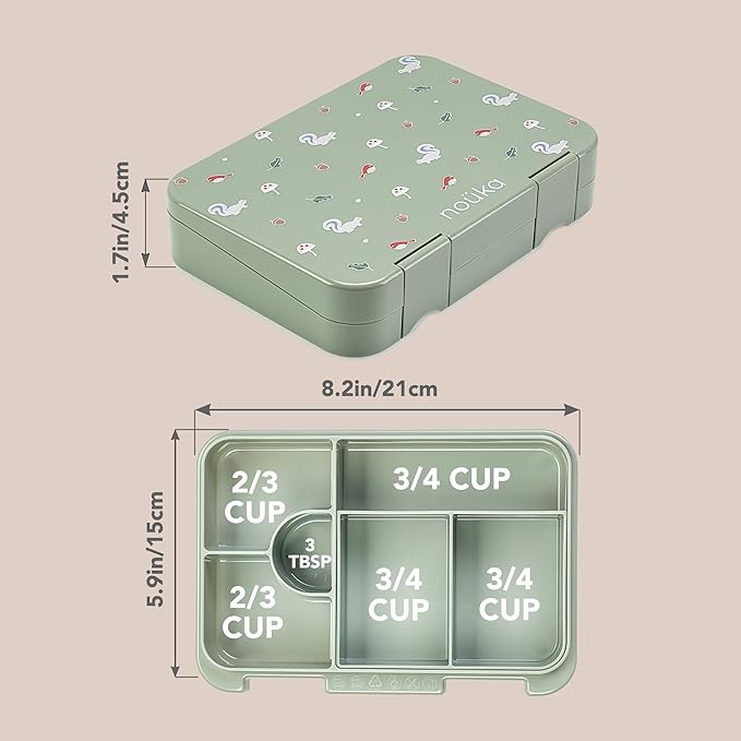 nouka Design Bento Lunch Box | Easy to Open Latches | Spill Proof Design | 6-Compartment Removable Tray | Garden