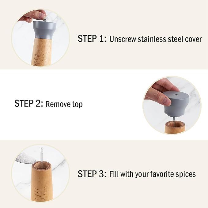 Rae Dunn Salt and Pepper Grinder Set of 2 - Bamboo Sea Salt Pepper Grinder - Classy Salt and Pepper Shakers - Pepper Mill & Salt Mill, Gray
