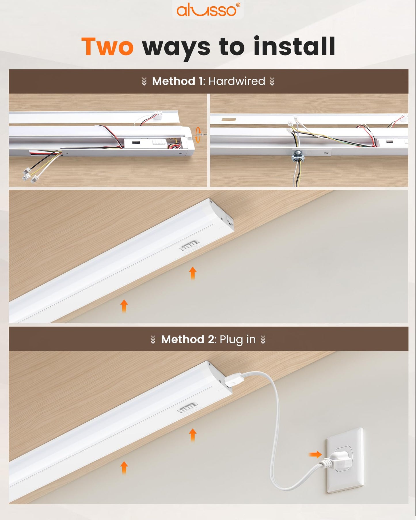 Alusso Lighting?24 Inch Led Under Cabinet Lighting Hardwired & Plug In  5Cct Color Selectable 2700K-5000K Dimmable 15W 1350Lm High Brightness  Linkable Strip Under Counter Lights For Kitchen  2 Pack