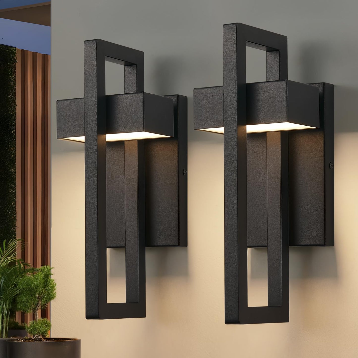 Tewei Led Outdoor Wall Sconce Modern Exterior Lighting Fixtures  Matte Black Outdoor Front Porch Lights Led Outside Wall Mount Lights For House  Hallway  Warm White 3000K  2 Pack