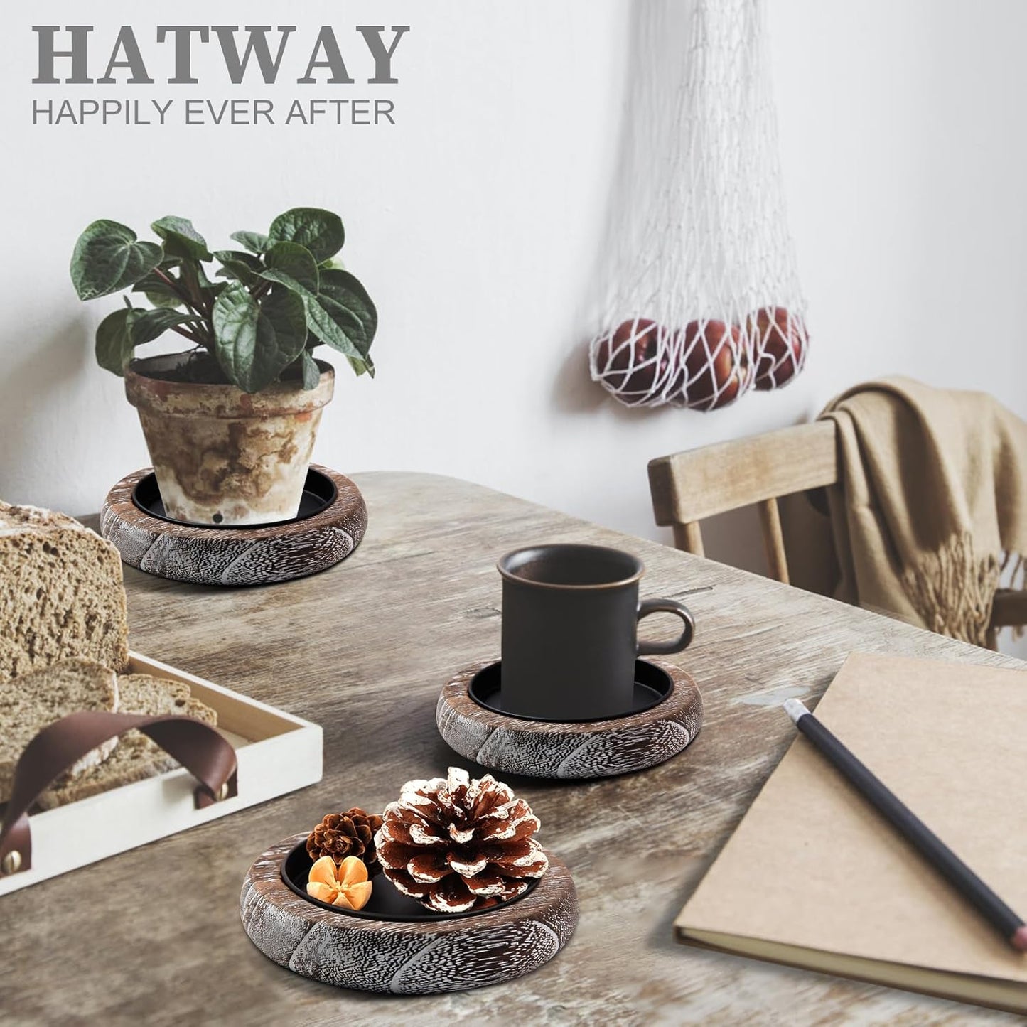 Wood Candle Holder Farmhouse Decor Wooden Pillar Candles Tray for Table Centerpiece Small Decorative Tray Riser Round Wooden Plate Pedestal Stand for Coffee Table for Christmas Decor-Bai-2