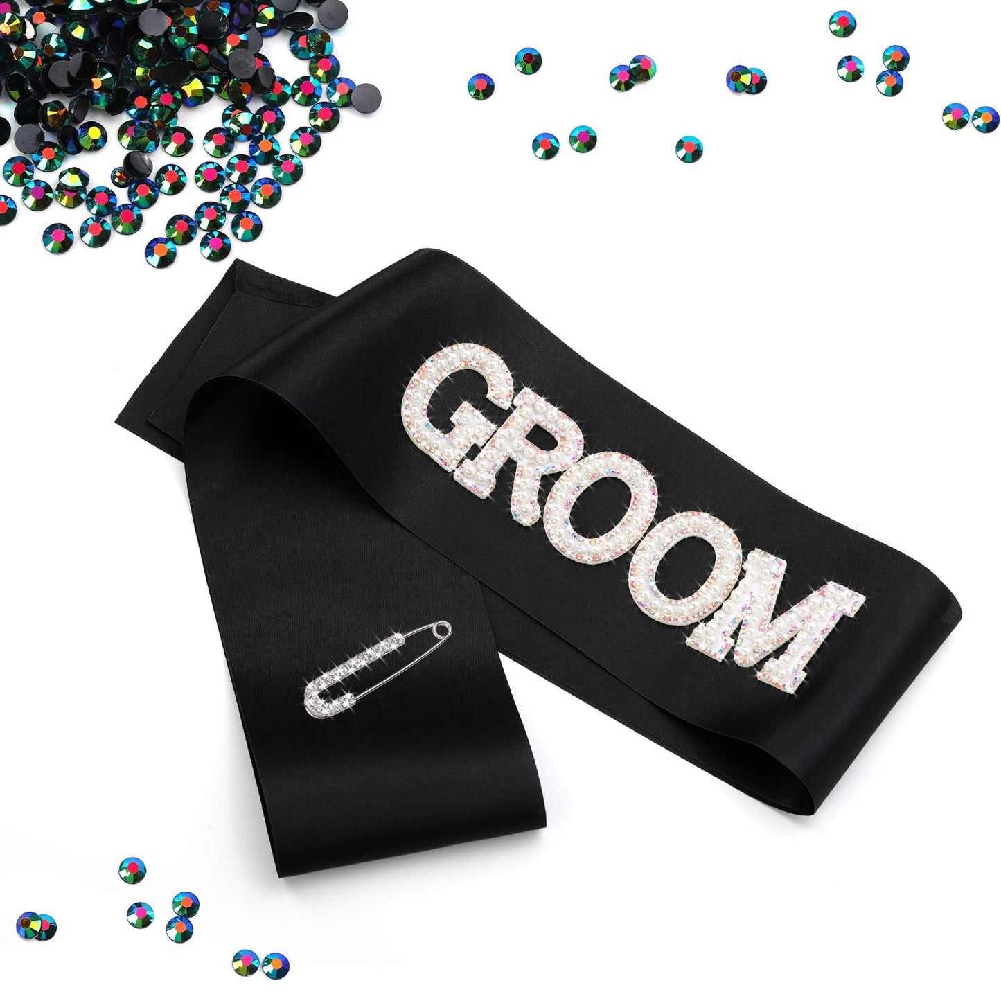 Etercycle Groom Sash, Bachelor Party Sash Wedding Decorations, Glitter Black Groomie Satin Sash For Wedding Engagement Party Fav