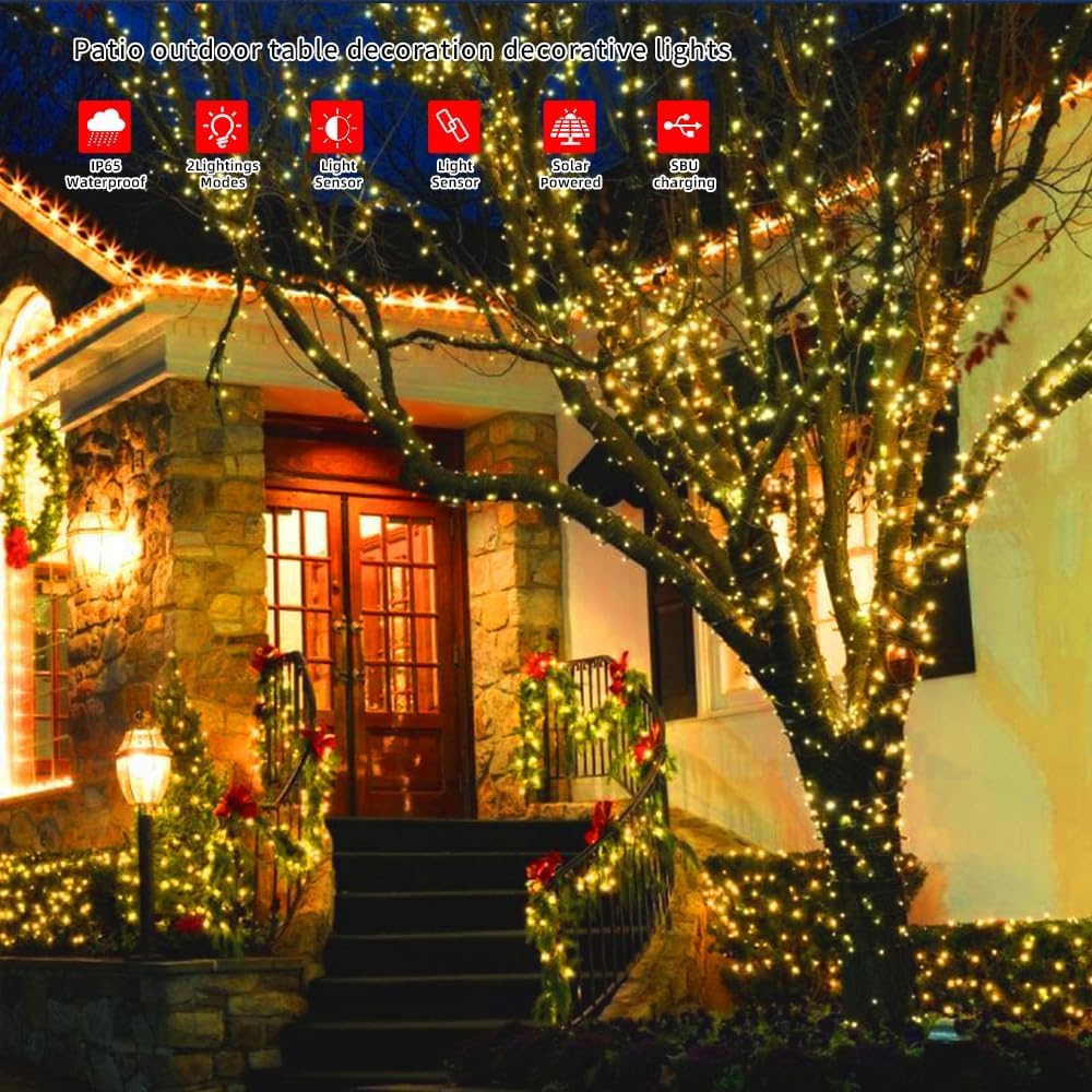 Solarbaby Solar Christmas Lights Outdoor  164Ft 500Led Solar Sting Lights  19 Modes Solar Fairy Light Outdoor For Xmas Tree  Garden  Porch  Christma Decoritons  Warm White