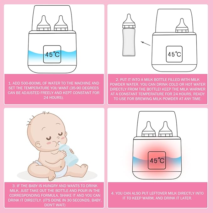 Baby Bottle Warmer ＆ Steriliser Temperature Adjustable Portable Bottle Warmer Remote Control Baby Food Heater with LCD Display for Breastmilk or Formula, Grey