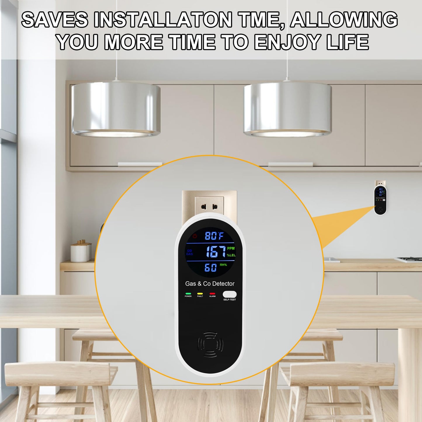 2 Packs Combination Natural Gas & Carbon Monoxide Detector,Koabbit 4-in-1 Explosive Gas & Carbon Monoxide Alarm with Temperature(°F) & Humidity for Home,RV,Hotel,Apartment