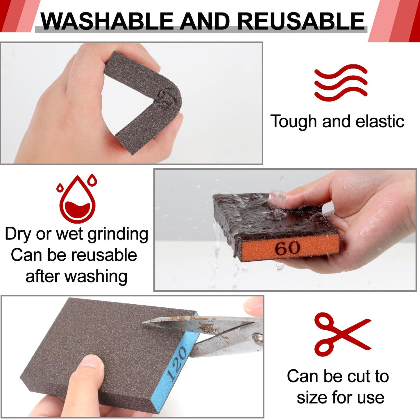 YNZDRWA 8 Pack Sanding Sponge, Washable and Reusable Sanding Blocks for Drywall Wood Metal Furniture, 60/80/120/220 Grit Sandpaper Block Assortment