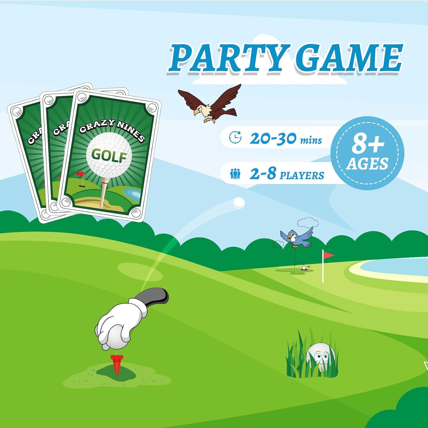 Crazy Nines Golf Card Game - Funny Card Games for Family, Kids 8-12 and Adults, The Perfect Family Games for Kids and Adults, Ideal Game Night Games for Groups Adult - 112 Cards
