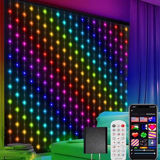 CoziTech Smart Curtain Lights, Color Changing 400 LED Curtain Lights 6.6 * 6.6 FT, RGB DIY String Fairy Light for Bedroom ...