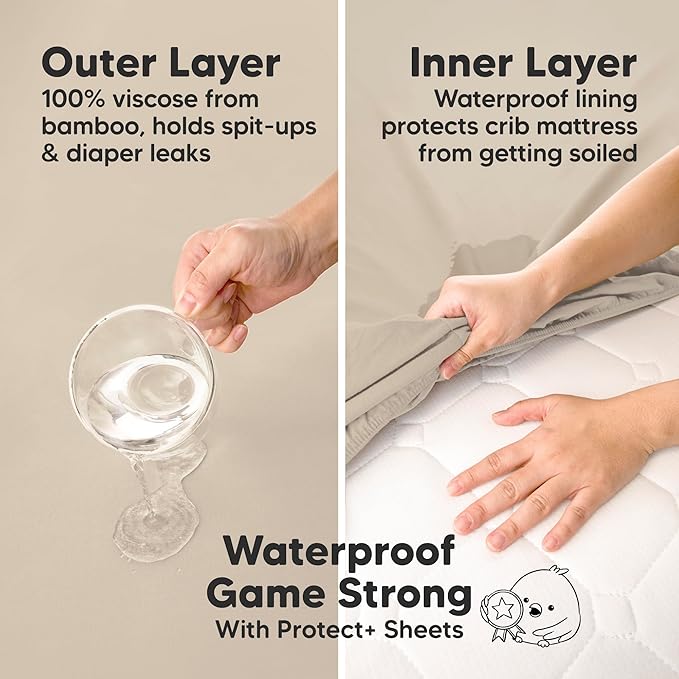 2-Pack Waterproof Baby Crib Sheets for Boys, Girls - 52x28 Viscose Derived from Bamboo Toddler Bed Sheet Neutral, Fitted Crib Mattress Protector Cover for Baby Bedding, Soft & Gentle (Woodland)