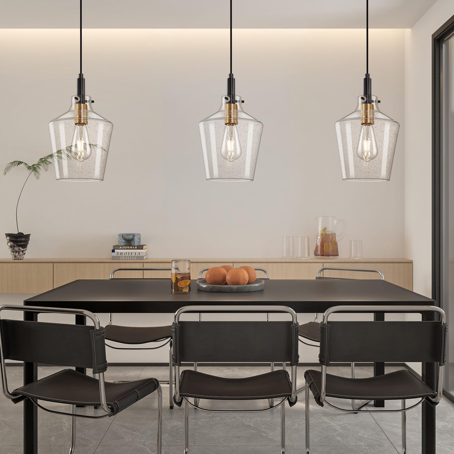Vaziden Modern Seeded Glass Pendant Lighting For Kitchen Island 1 Pack  Farmhouse Black And Gold Pendant Light Fixtures  Height Adjustable Ceiling Pendant Light  Angled Seeded Glass Shades 8 Inch