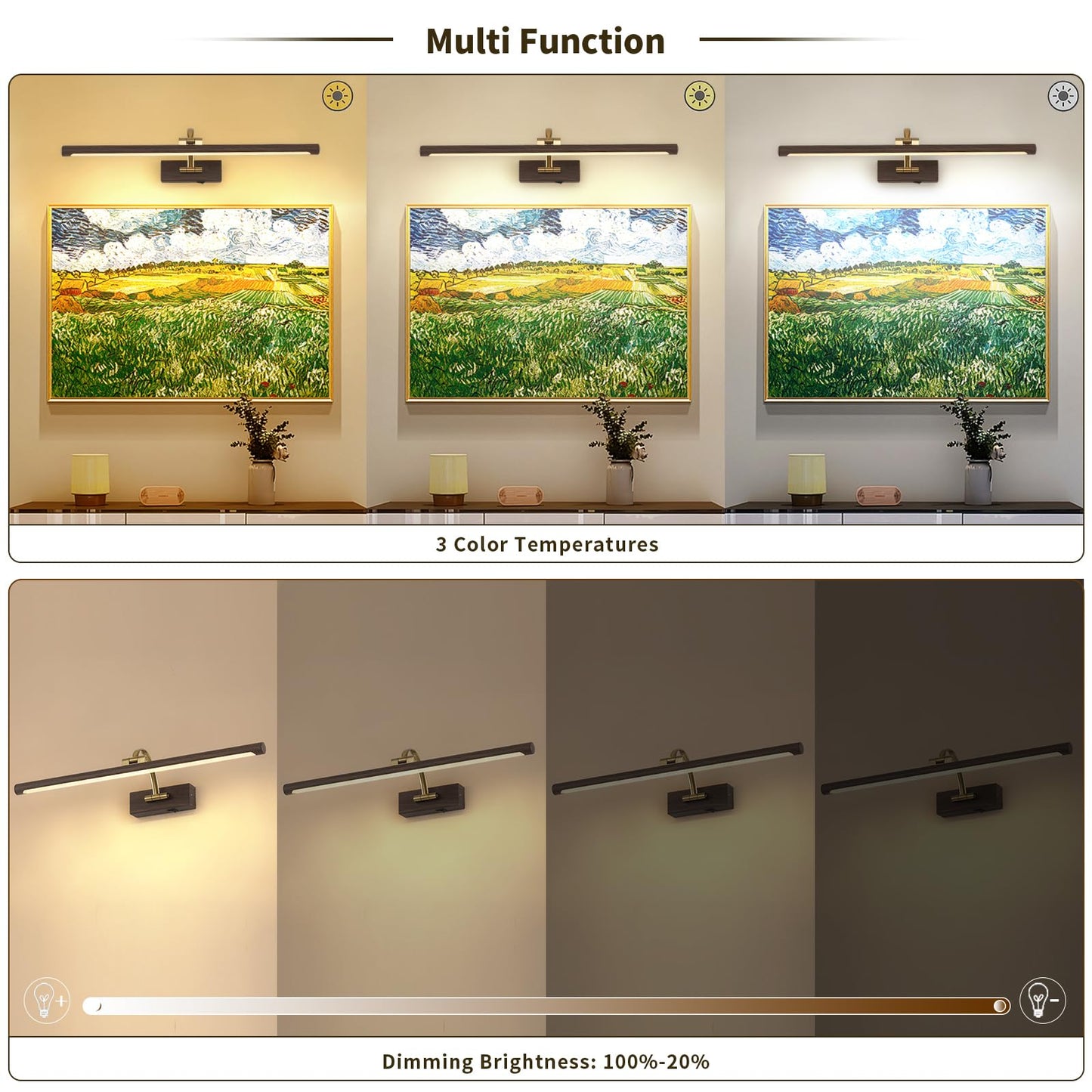 DESOOP Wireless Picture Light, 3CCT Dimmable Art Lighting, 5W, 23.62 Inch, Wood Grain Finish, Model 7115