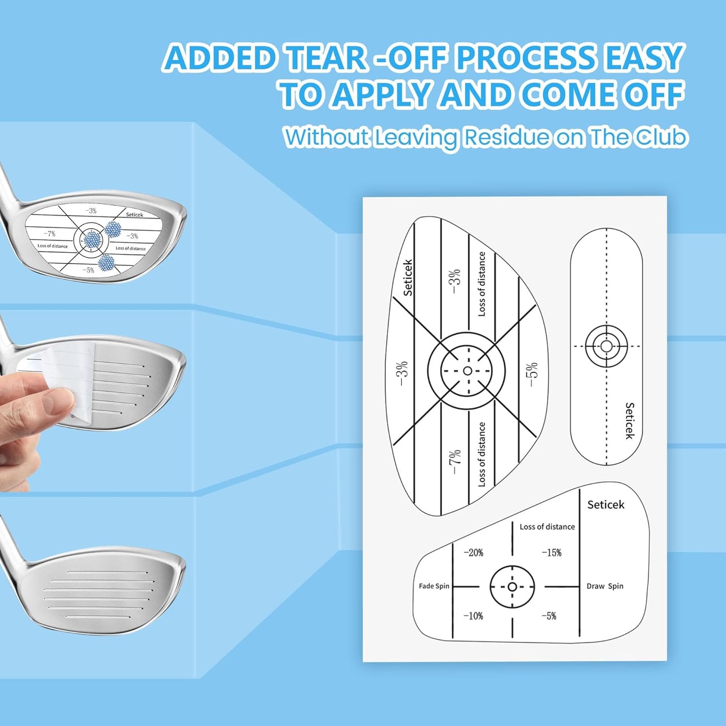 Golf Impact Tape Set 300Pcs, Self-Teaching Sweet Spot and Consistency Analysis, Golf Club Impact Stickers for Woods Irons and Putters Each 100 Pcs,Useful Training Aid Improve Ball Striking