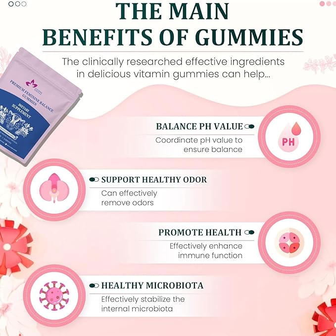 Premium Feminine Balance Gummies for Women, Pineapple Gummies for Women PH, Bacillus Coagulans Hawaiian Pineapple Flavored Gummies, Vaginal Probiotics, Vegan, Gluten-Free, 60 Gummies