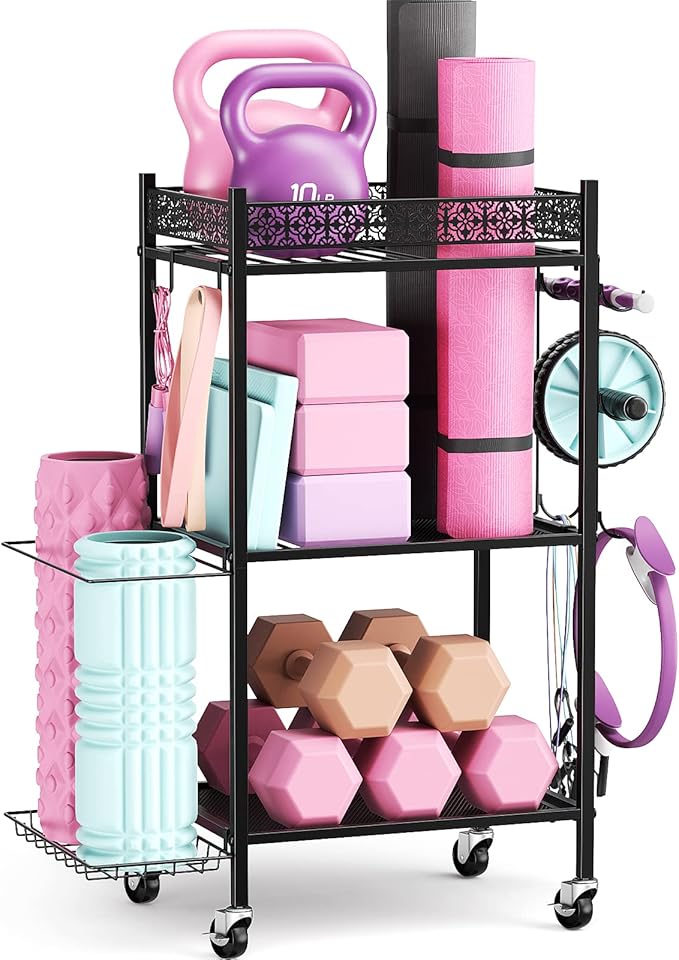Yoga Mat Storage Rack, Home Gym Storage Rack, VOPEAK Workout Storage for Yoga Mat, Foam Roller, Gym Organizer Gym Equipmen...