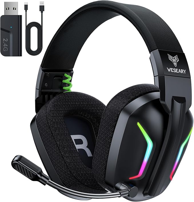 WESEARY Wireless Gaming Headsets for PC, PS5, PS4, Switch, Mac, 2.4GHz Wireless Gaming Headphone with ENC Noise Canceling ...