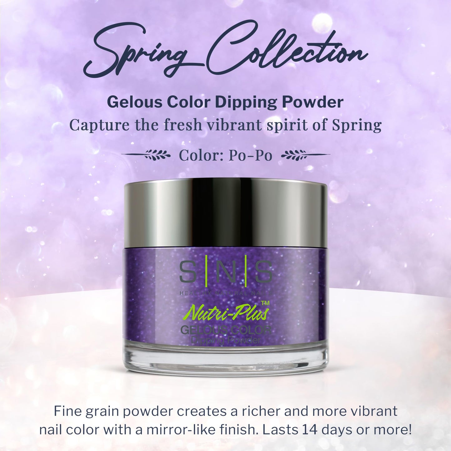 SNS Nail Dip Powder, Gelous Color Dipping Powder - Po-Po (Purple Blue/Violet, Shimmer) - Long-Lasting Dip Nail Color Lasts 14 Da