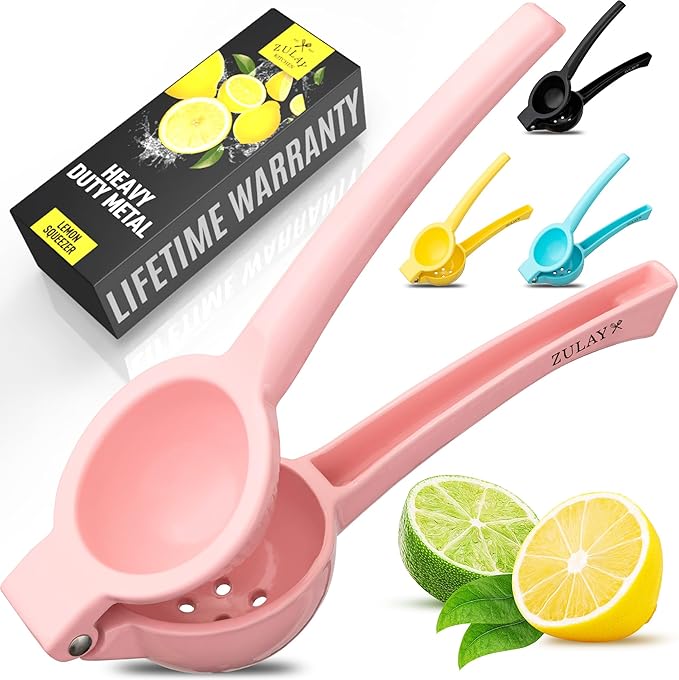 Zulay Premium Quality Metal Lemon Squeezer, Citrus Juicer, Manual Press for Extracting the Most Juice Possible - Pink
