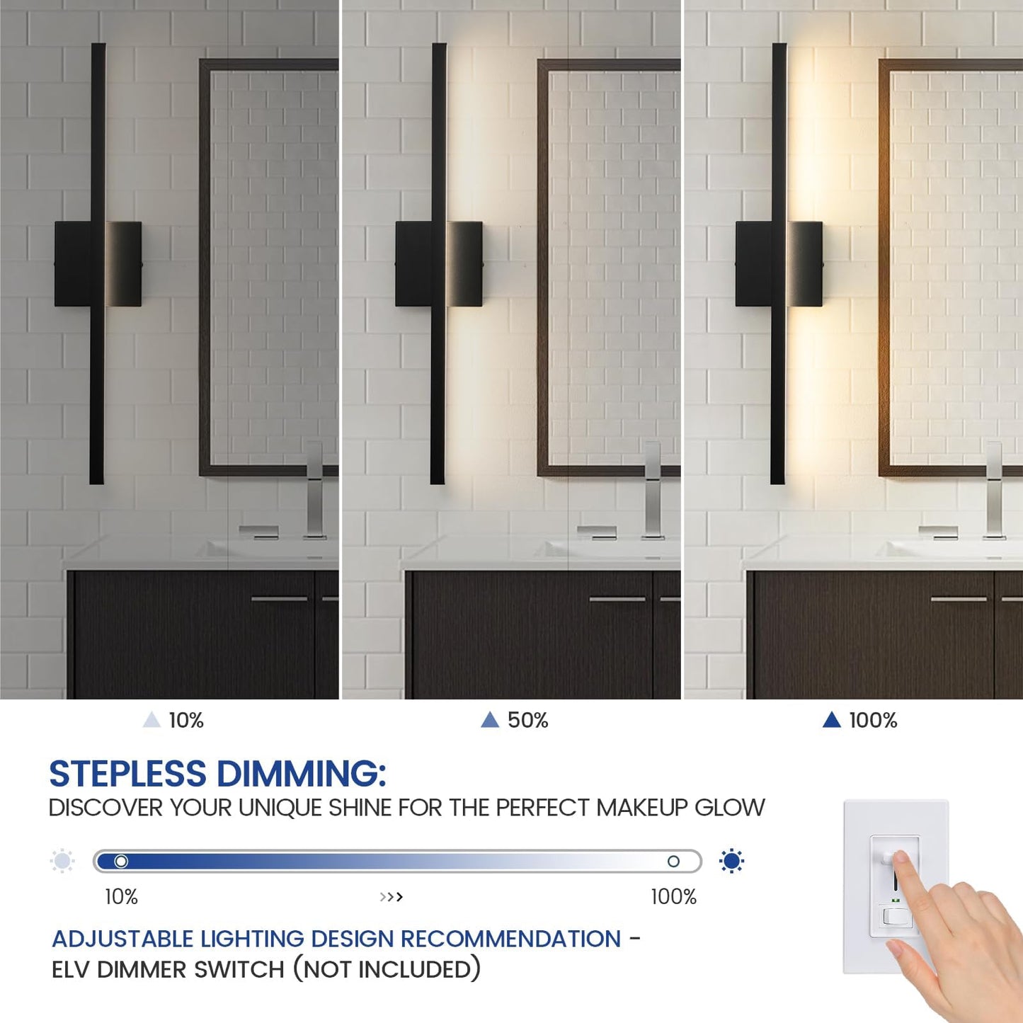 Epinl Black Vanity Light Fixtures For Bathroom - 23.6 Inch Dimmable Modern Bathroom Light Fixture Over Mirror 5Cct Adjustable Wall Sconce Lighting Fixture Led Vanity Lights Bar