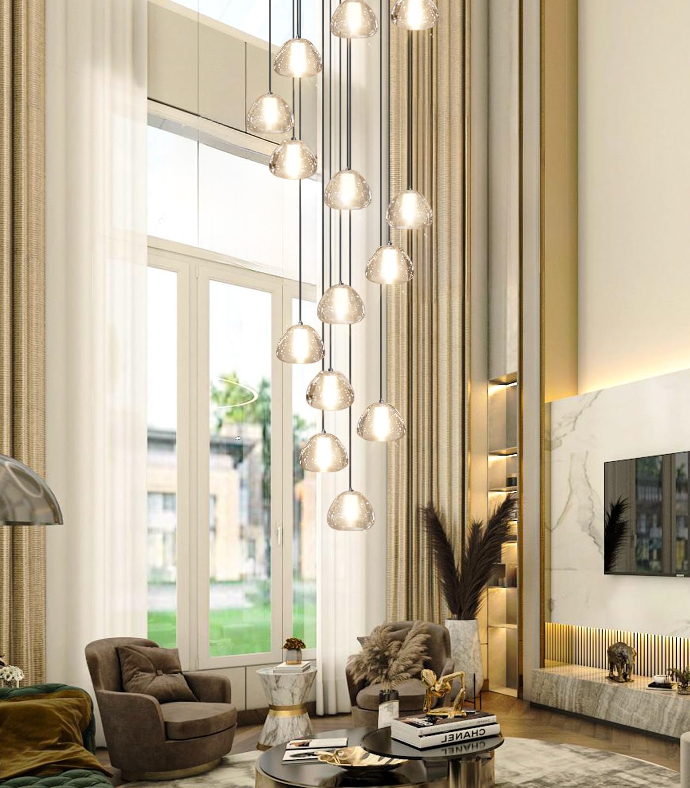 Dolria Modern Crystal Chandelier For Staircase 118 Long Black Led Lighting For Foyer Adjustable Ceiling Lighting Fixture For Living Room Hallway Entryway Staircase