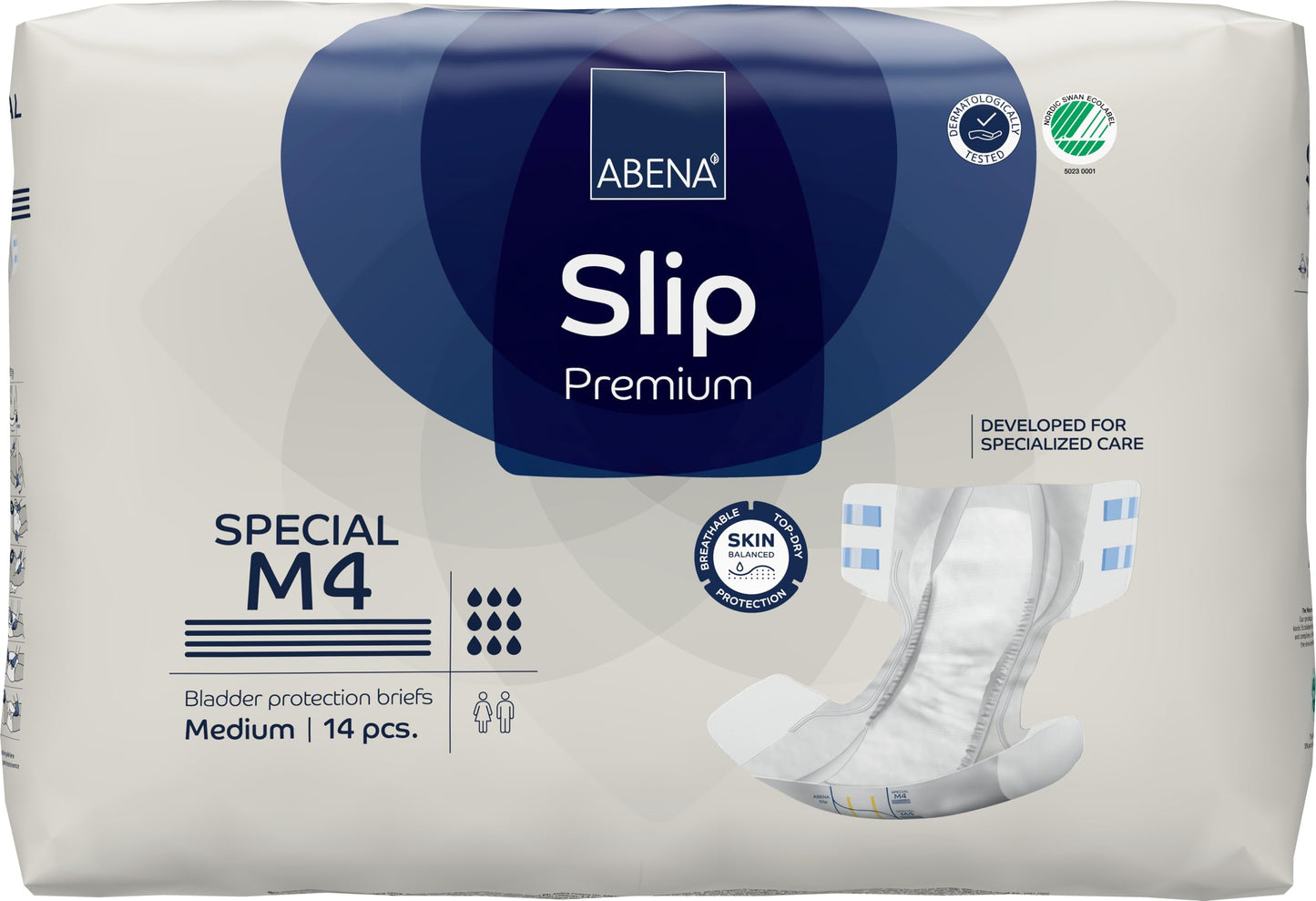 Abena Classic Design Adult Diapers, Slip Special Premium Incontinence Briefs, Heavy Absorbency, Level 4, Medium, 14 Count
