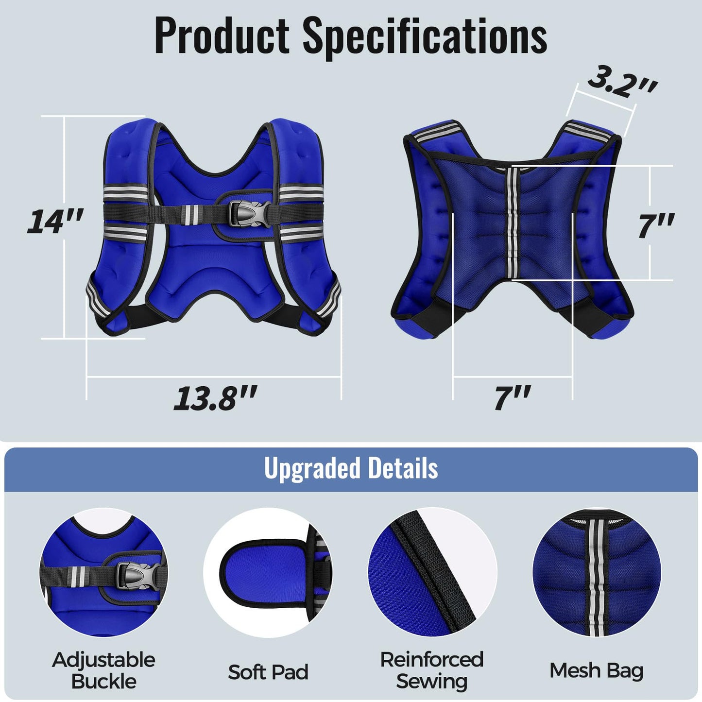 Zeerun Weighted Vest for Women & Men with Reflective Stripe and Adjustable Buckle, Comfortable & Durable Rucking Vest for Walking, Running & Strength Training, 8LBS-Blue