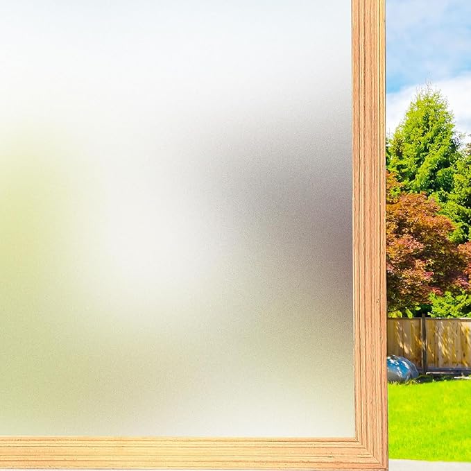 Frosted Glass Window Privacy Film Non-Adhesive Static Cling Bathroom Decorative Stickers Heat Control UV Blocking Opaque Glass Window Coverings Film for Home Front Door Office (35.4 Inch x 19.68 Feet)