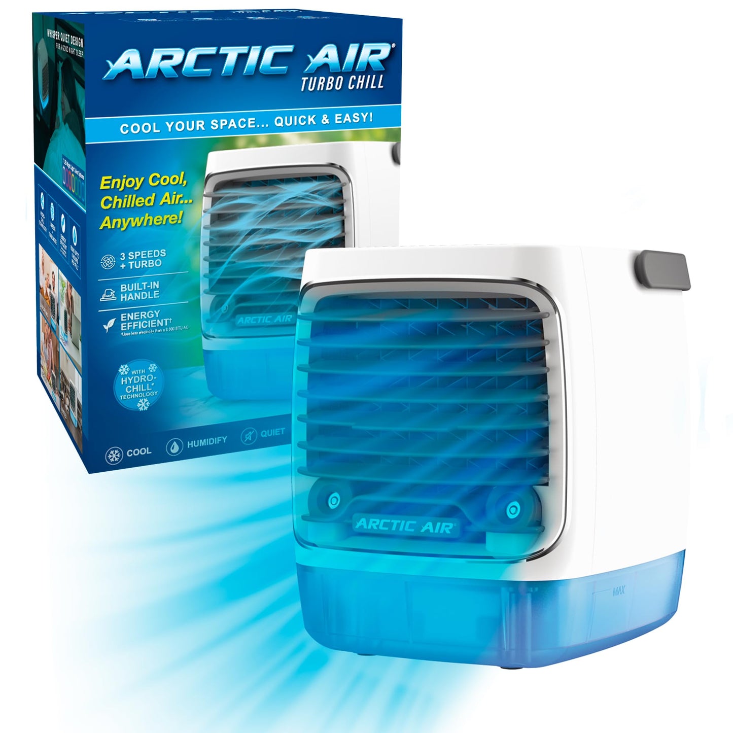 Ontel Arctic Air Turbo Chill Evaporative Cooler with HydroChill Technology, 4-Speed Portable Air Cooler Fan, Up To 8 Hr Per Fill