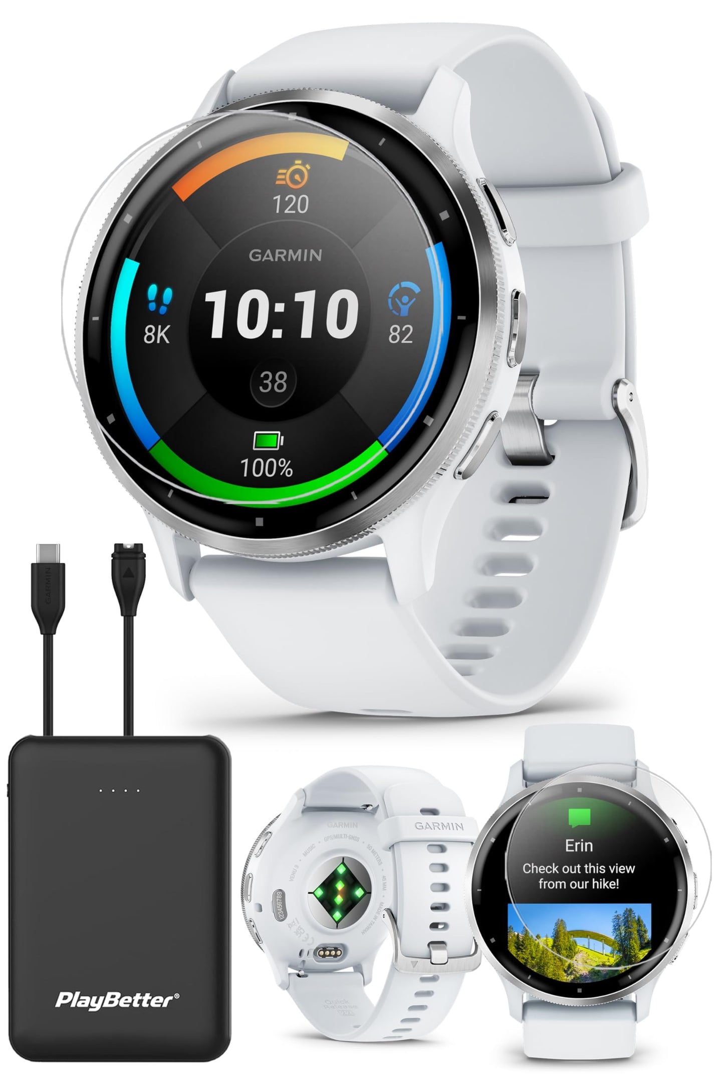 Playbetter Garmin Venu 3 (Silver/Whitestone) Fitness Gps Smartwatch Bundle - Amoled Touchscreen, 10 Days Battery, Sleep & Recove