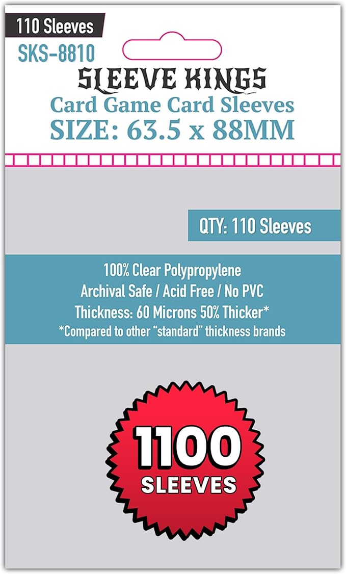 Sleeve Kings Card Game Card Sleeves 63.5x88mm (10x110 Pack, 1100 Sleeves) – Protective Covers for Trading Cards, Board Gam...