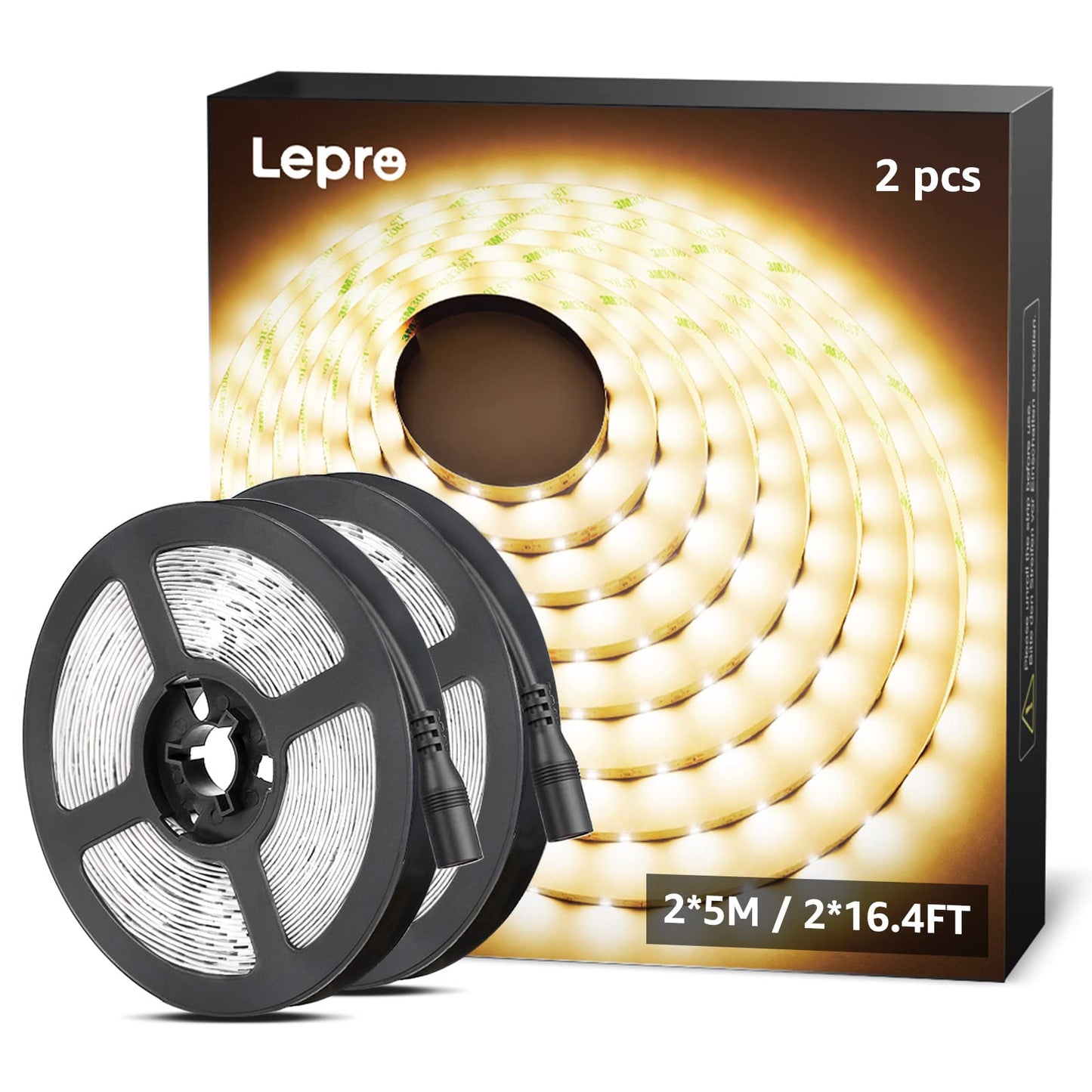 Lepro 12V Led Strip Light - Flexible Smd 2835, 32.8Ft Warm White, Non-Waterproof, Pack Of 2 (Model Pr4100057-Ww