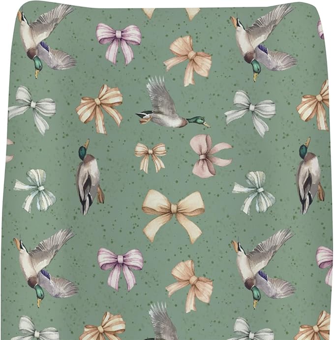 Vintage Mallard Ducks Bows Changing Pad Covers for Baby Girl Boy Duck Hunting Fitted Change Table Cover Mats Wild Ducks Birds Soft Diaper Changing Table Sheets 32''×16''