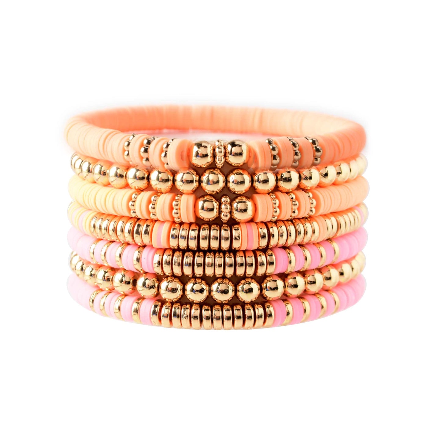 GOOJIDS Surfer Heishi Clay Bead Bracelets for Women Bohemian Stackable Gold Plated Beaded Stretch Bracelets Elastic Layering Fri