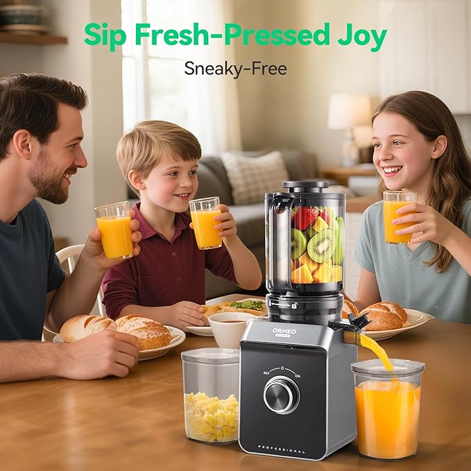 Cold Press Juicer, ORMEO HOME Juicer Machines with 4.35"Large Feed Chute Fit Whole Vegetables & Fruits, Masticating Juicer with Pulp Seperation, 99.6% Juice Purity, Quiet Motor, Easy to Clean,BPA Free