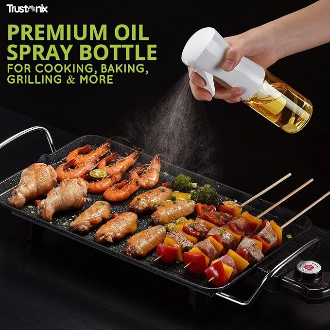 TRUSTONIX-Glass Oil Spray Bottle for Cooking, Baking & Grilling | Mister Oil Sprayer with Fine Mist | Refillable Cooking Oil Spray Bottle for Air Fryer & Salad | Leakproof | Lightweight | 6.7 ounce