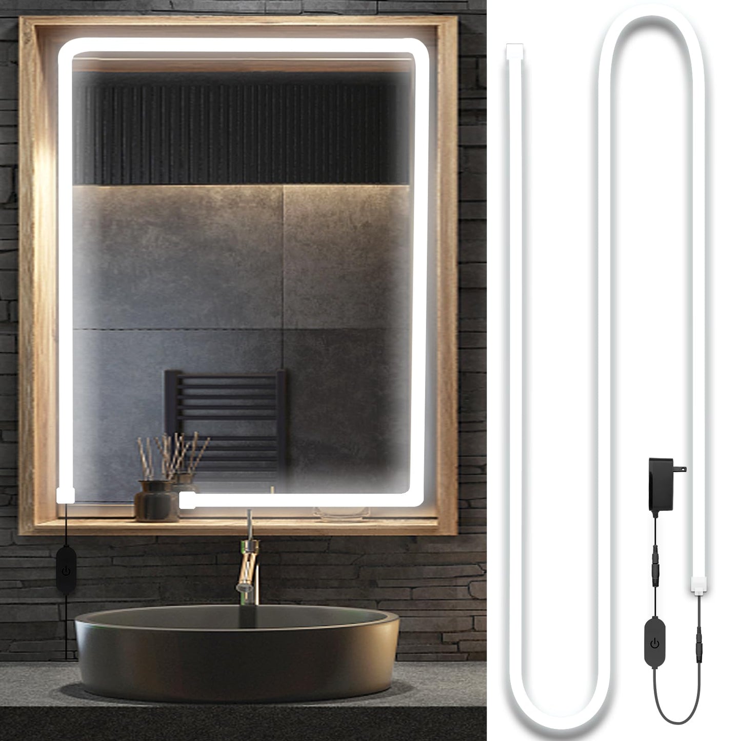 Blikshin Led Vanity Mirror Lights  Hollywood Style Makeup Lighting  6.6Ft/6000K/Dimmable/12V Adapter/Self-Adhesive Strip Lights For Mirror  Lighting For Makeup Table & Bathroom