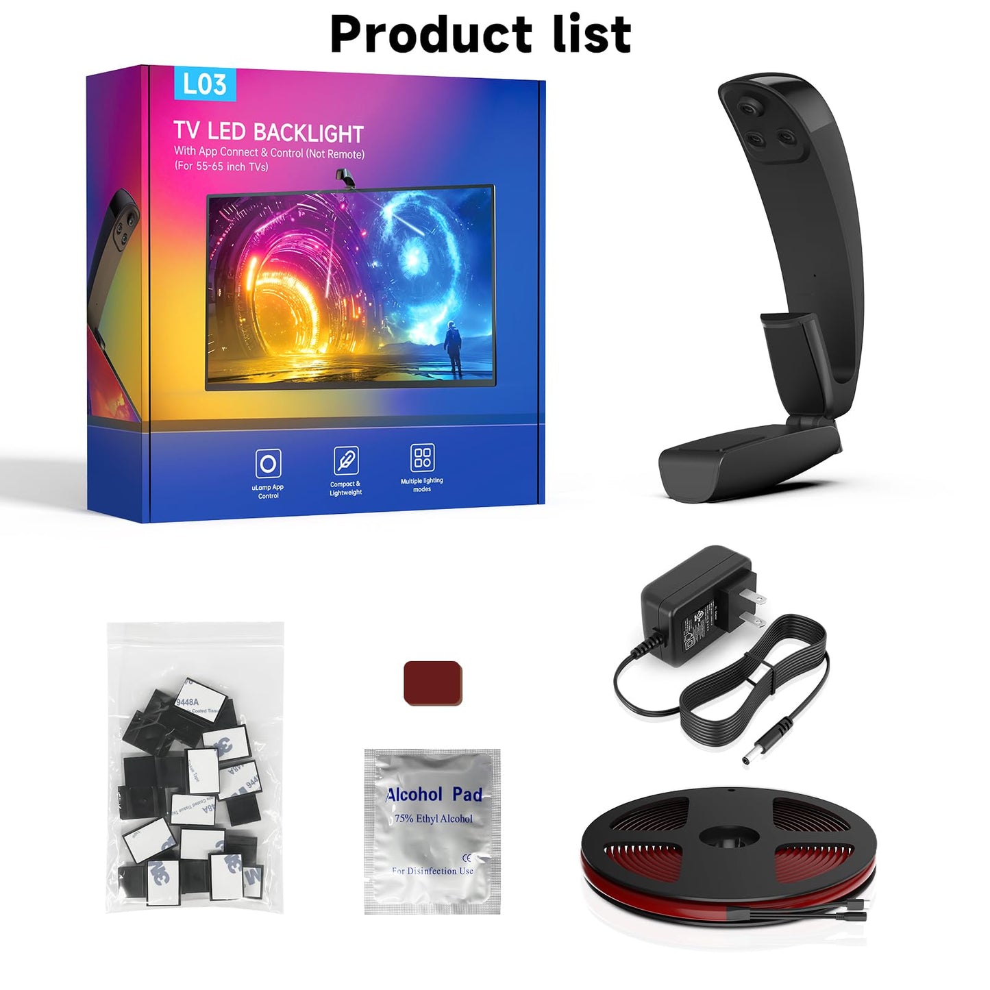 FFJ TV LED Backlight with Triple Sensor, 14.7ft RGB LED Strip Lights That Change with 55-65 Inch Screen, Smart App Control, Music Sync, for Home Decoration - Upgraded Version