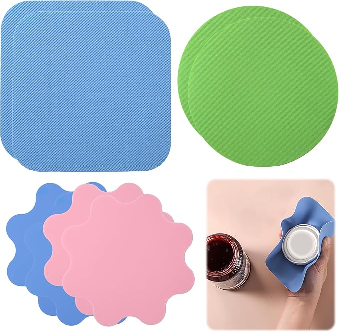 8 Pcs Rubber Jar Opener Gripper Pad, Multi Shape Silicone Bottle Grip Set with Round, Square and Flower Pads, Non Slip Cap Grip for Seniors, Kitchen Tools and Jar Grippers for Easy Opening