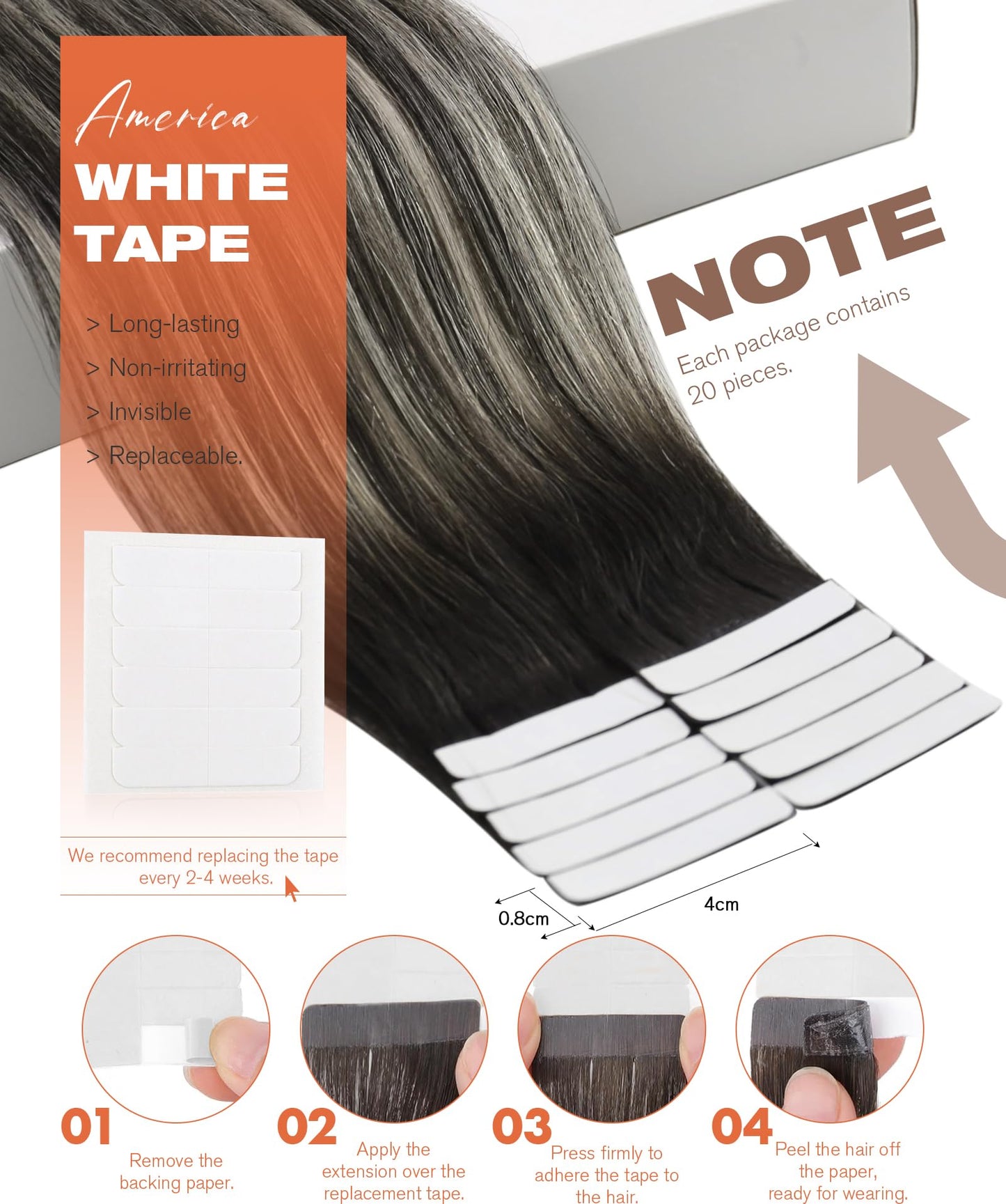 Sunny Hair Tape in Hair Extensions Real Human Hair Invisible Remy Hair Extensions Tape ins for Women Natural Black Roots to Silv