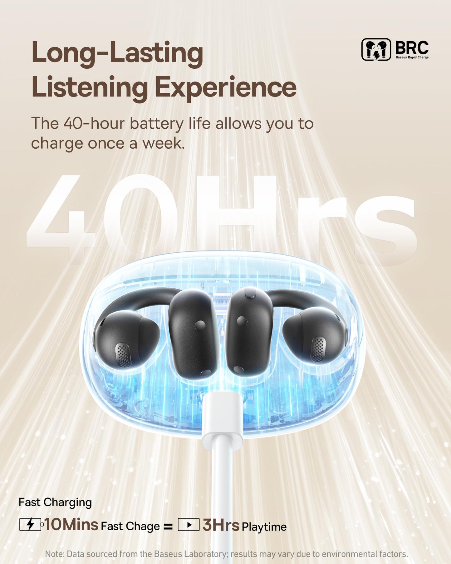 Baseus Bowie MC1 Open Ear Clip-On Earbuds, Adaptive Comfort with Anti-Drop Design, Impactful Sound with Adaptive Bass Boost, Adaptive Noise Cancelling Calls, IP57 Waterproof, 40H Playtime, Lightweight