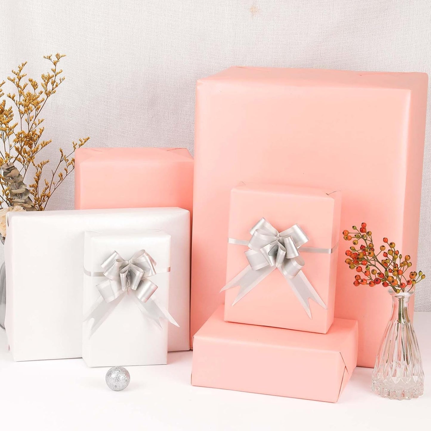 NESCCI Off White & Pink Matte Wrapping Paper,Double Sided Solid Color Pearly-Lustre Paper,Gift Wrapping Paper,Perfect for Wedding,Valentine's Day,Birthday,Christmas,Baby Shower (17 Inches X 32.8 Feet)