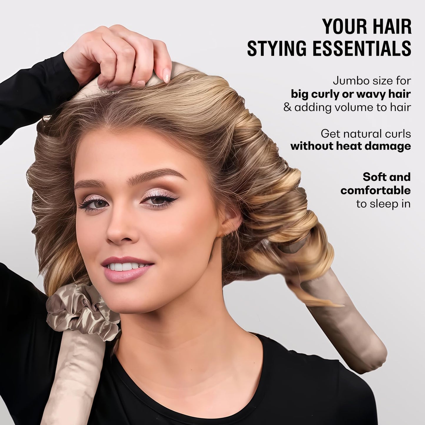 BLINKEEN Jumbo Heatless Hair Curler Set-Satin Heatless Curls Overnight, Jumbo Curling Rod Headband, No Heat Curlers to Sleep in