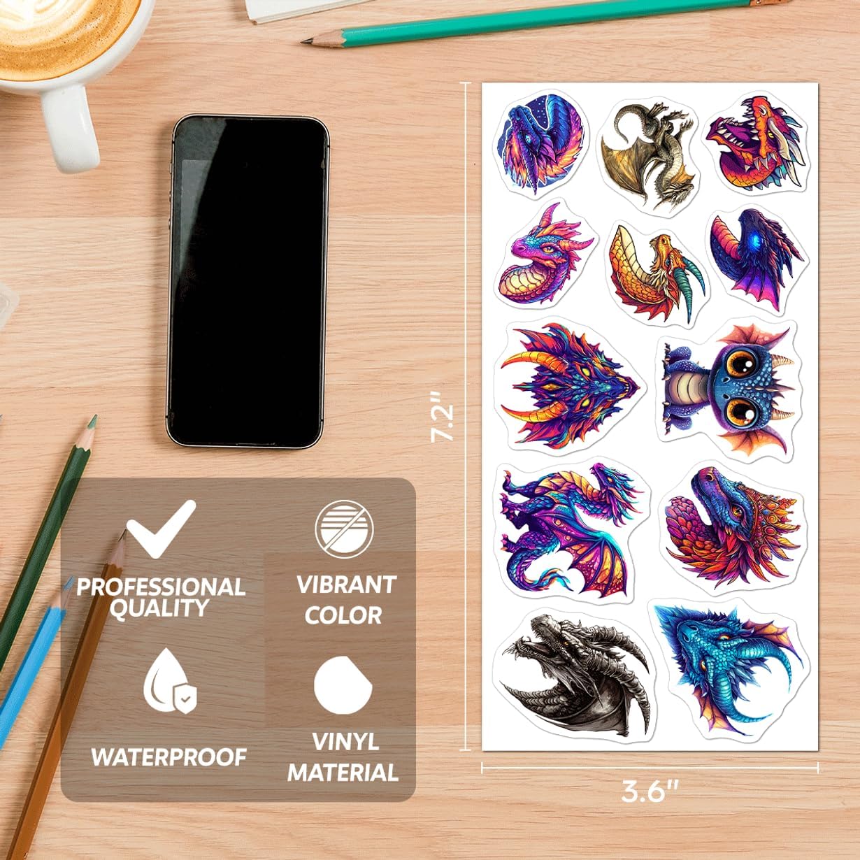 Colorful Fantasy Dragon Stickers Pack 108Pcs Vinyl Waterproof for Kids Teens Dungeons and Dragons Fans Party Supplies Scrapbooking Laptop Water Bottle Decoration Car Motorcycle