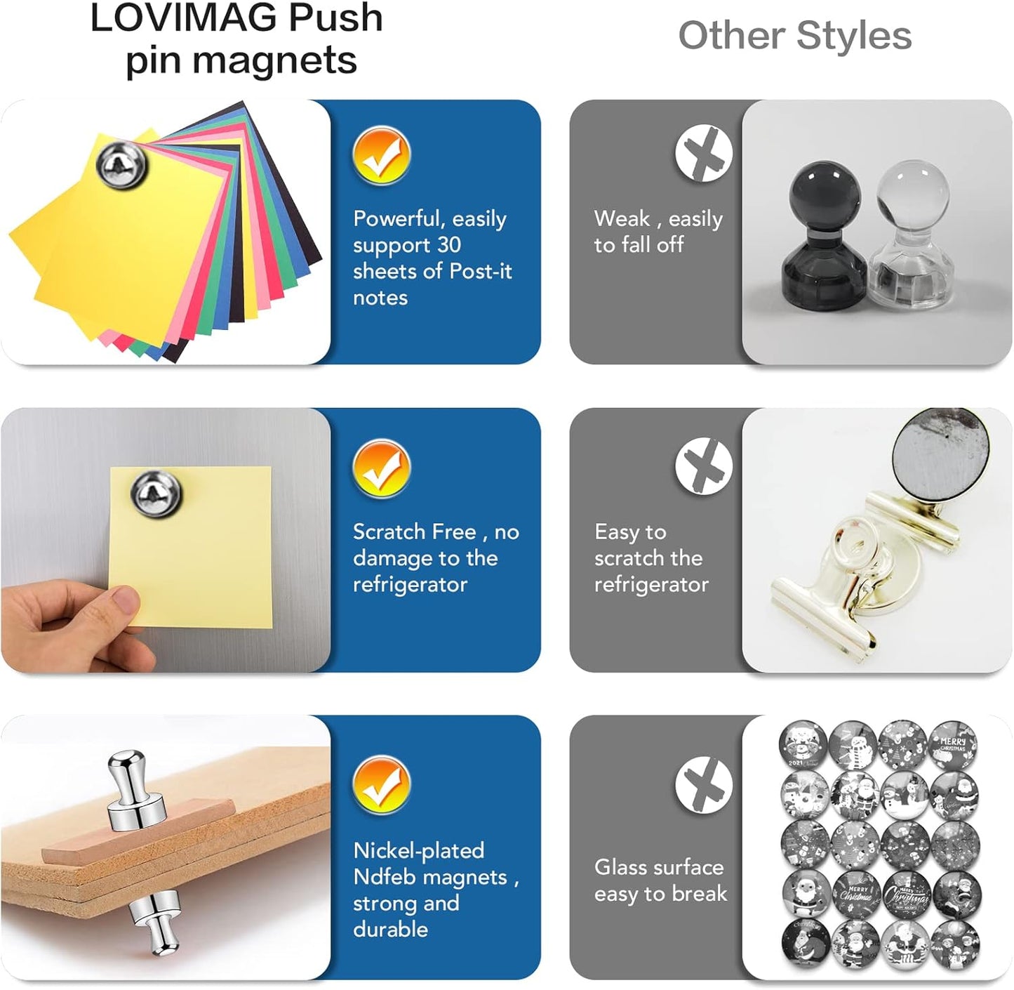 LOVIMAG Fridge Magnets 25Pcs Refrigerator Whiteboard Small Strong Magnet Classroom Kitchen Accessories Decorative Locker Set Decor Must Haves Office Calendar Refrigerador Magnetic Cute Crafts Silver
