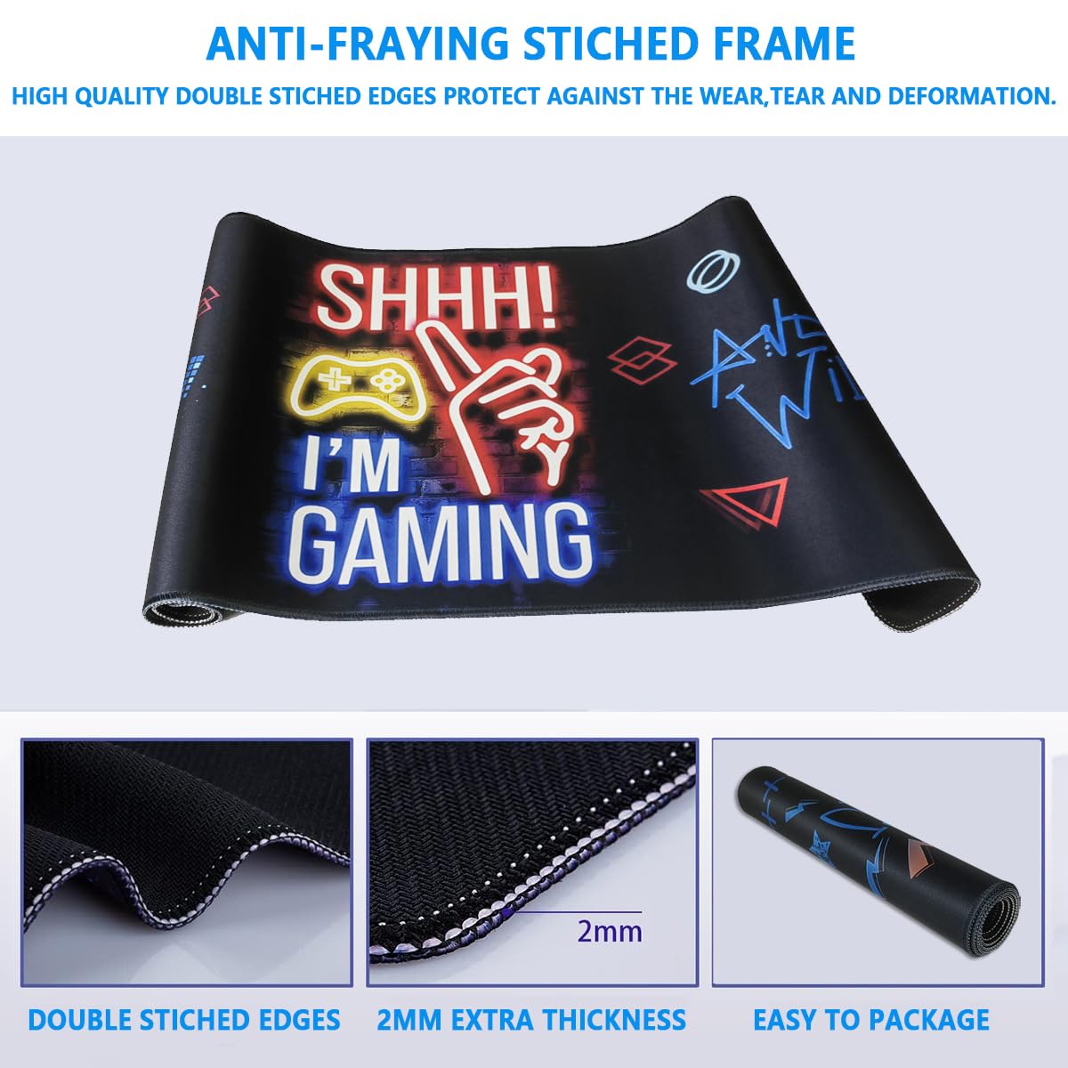 Mouse Pad 80x30cm Gaming Mouse Pad Extended Large Computer Keyboard Mouse Mat Desk Pad with Soft Smooth Surface and Anti-Slip Rubber Base Gaming Mats for Desk Gamer Office Home (Game-E)