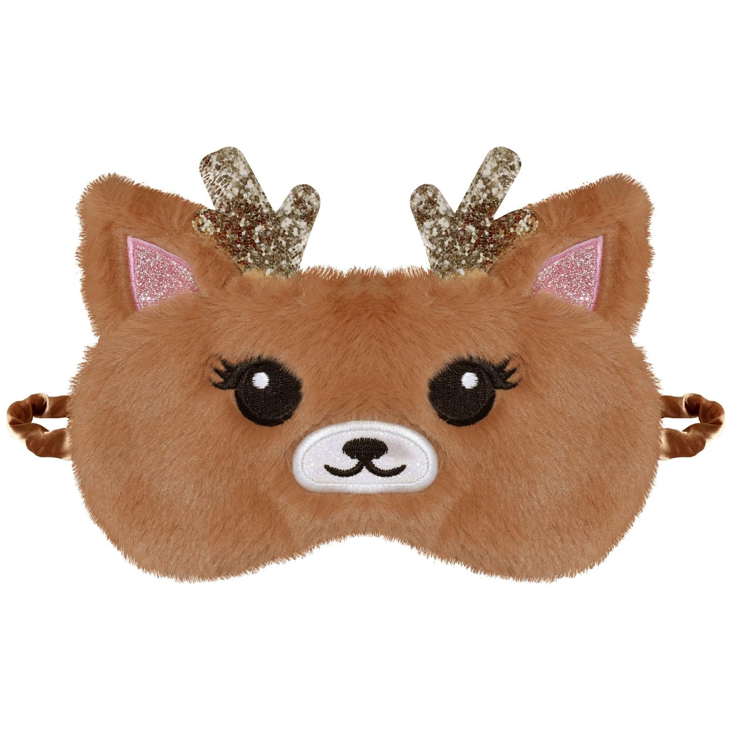 JRINYE Cute Reindeer Plush Sleep Mask - Golden Deer Eye Mask, Fluffy Soft, Blindfold, Travel for Kids, Girls and Adults - Gold