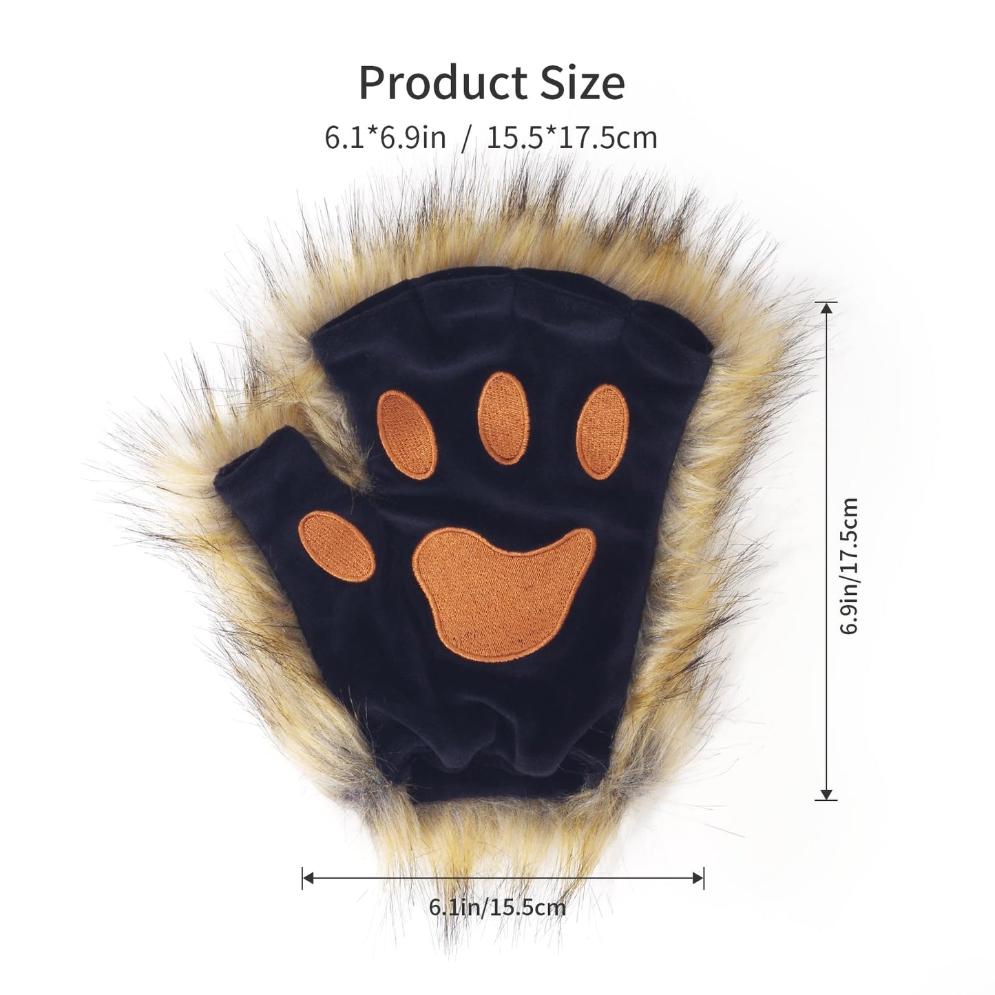 Ravakeny Fingerless Wolf Paw Gloves, Stretchy Furry Faux Fur Paws Animal Fox Cat Paws Gloves Halloween Cosplay Costume for Kids, Party (Brown)