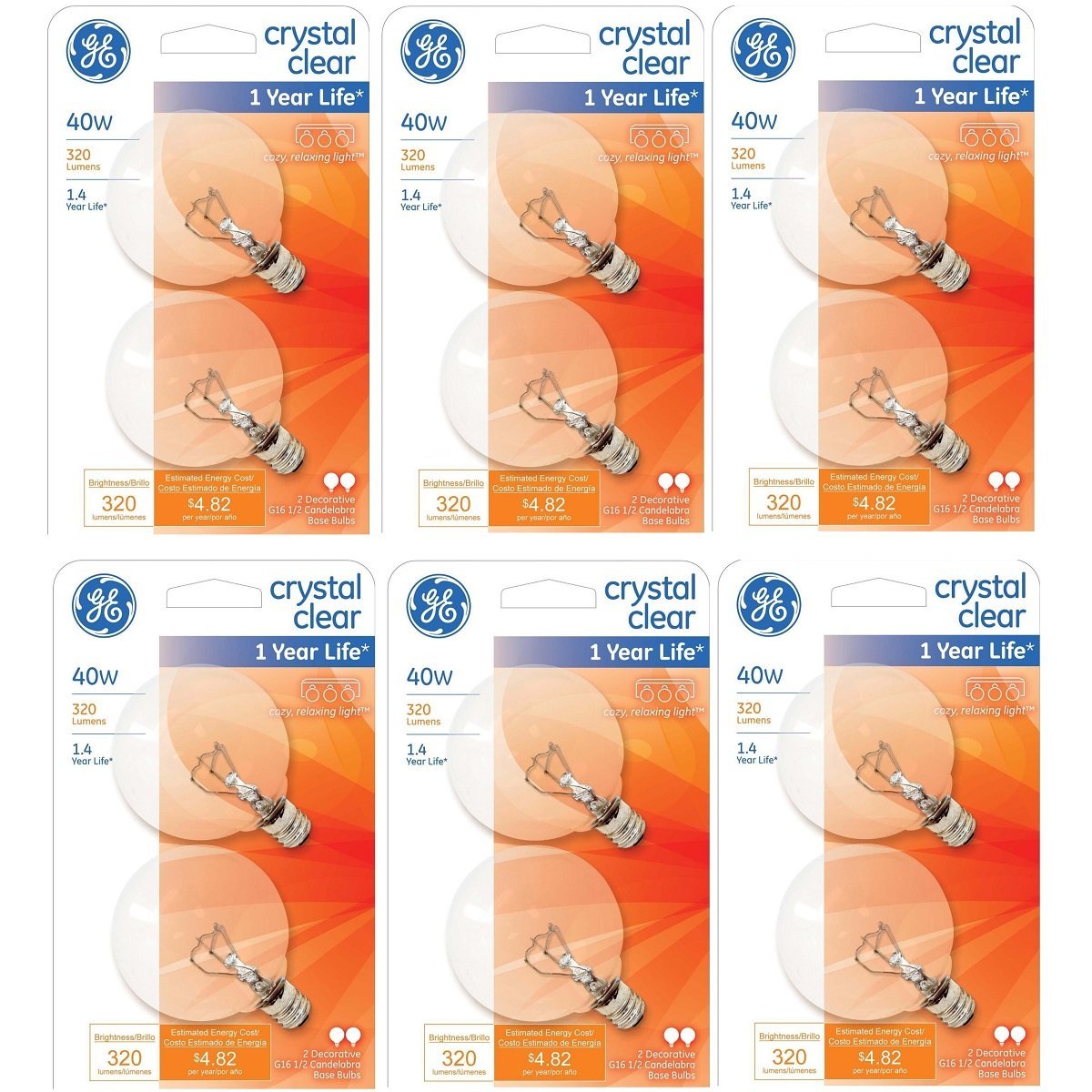 Ge Decorative Globe Bulb 40W 320 Lumens Candelabra Clear 12 Pack, Model 43160-278127