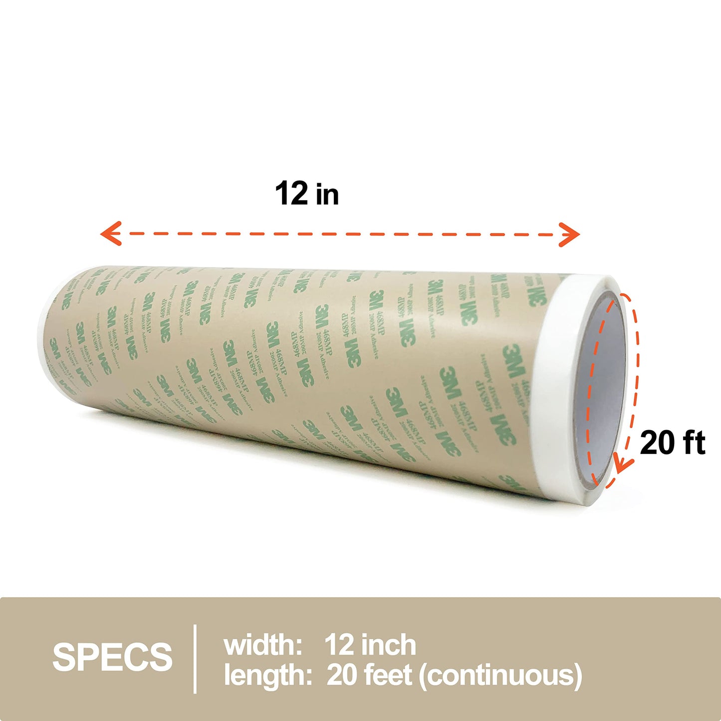 Gizmo Dorks 3M 468MP Double Sided Adhesive Transfer Tape Sheet Roll, 12" Width x 20 ft