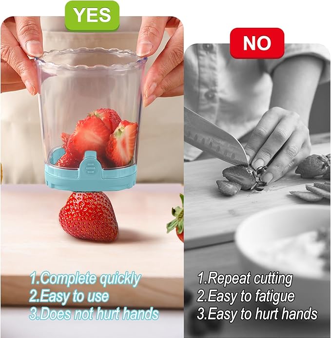 Strawberry Slicer：Fruit Slicer Cup Veggie Salad Speed Cutter for Strawberries Egg Banana Mushroom Cucumber Kiwi the Kitchen Portable Slicing Tool (Blue)